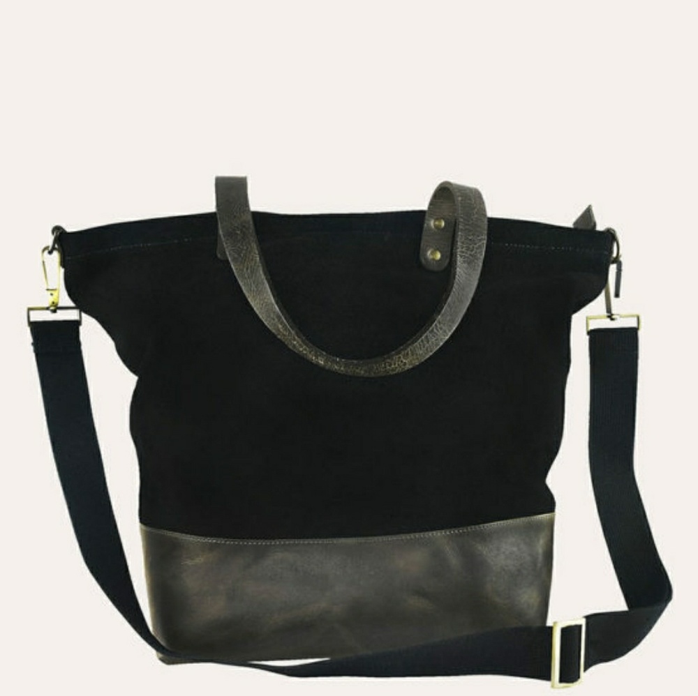 KIKO LEATHER BLACK SUEDE BOYFRIEND TOTE - Picture 1 of 4