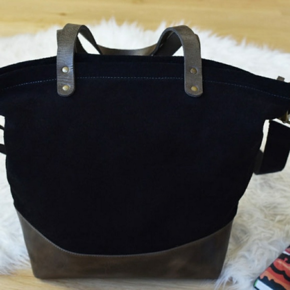 KIKO LEATHER BLACK SUEDE BOYFRIEND TOTE - Picture 2 of 4