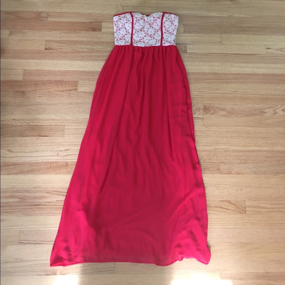 red dress with lace top