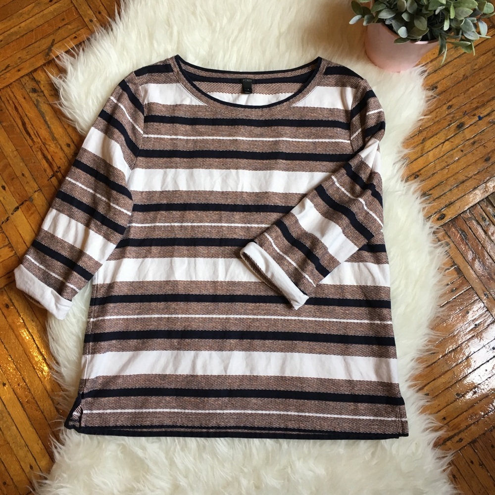 ✔️SOLD✔️J. Crew Roll Sleeve Striped Top - Picture 1 of 5