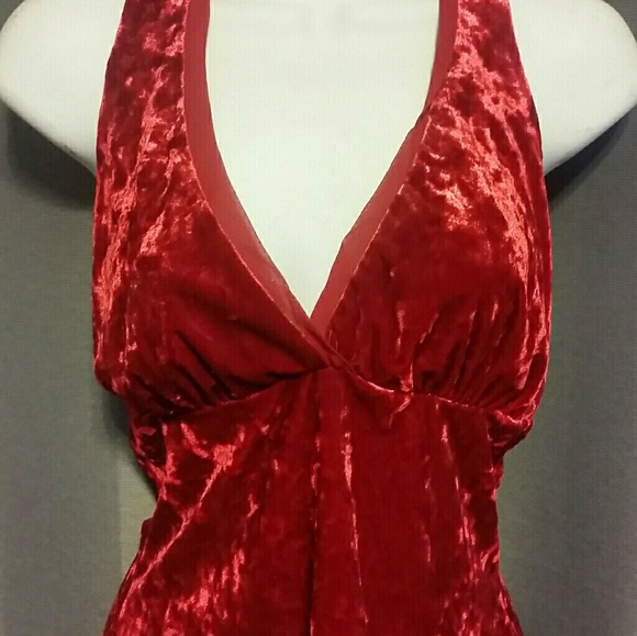red velvet halter dress