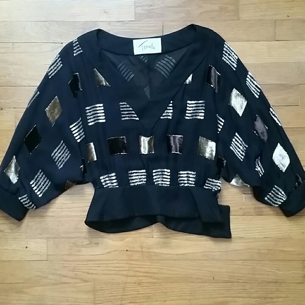 VTG Travilla Incredible Sheer Croptop Blouse! XS - Picture 1 of 8