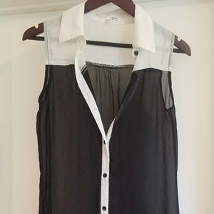 Black and white button-up blouse