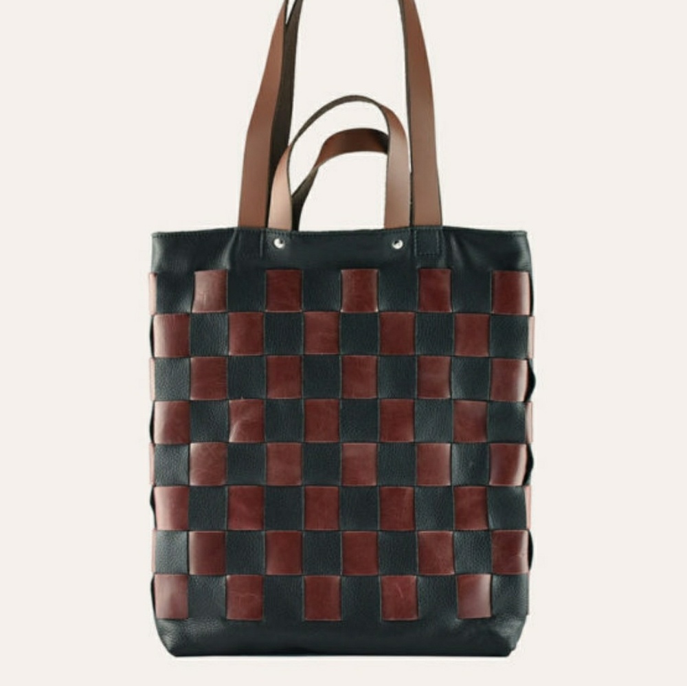 KIKO LEATHER BLACK CHECKERED TOTE