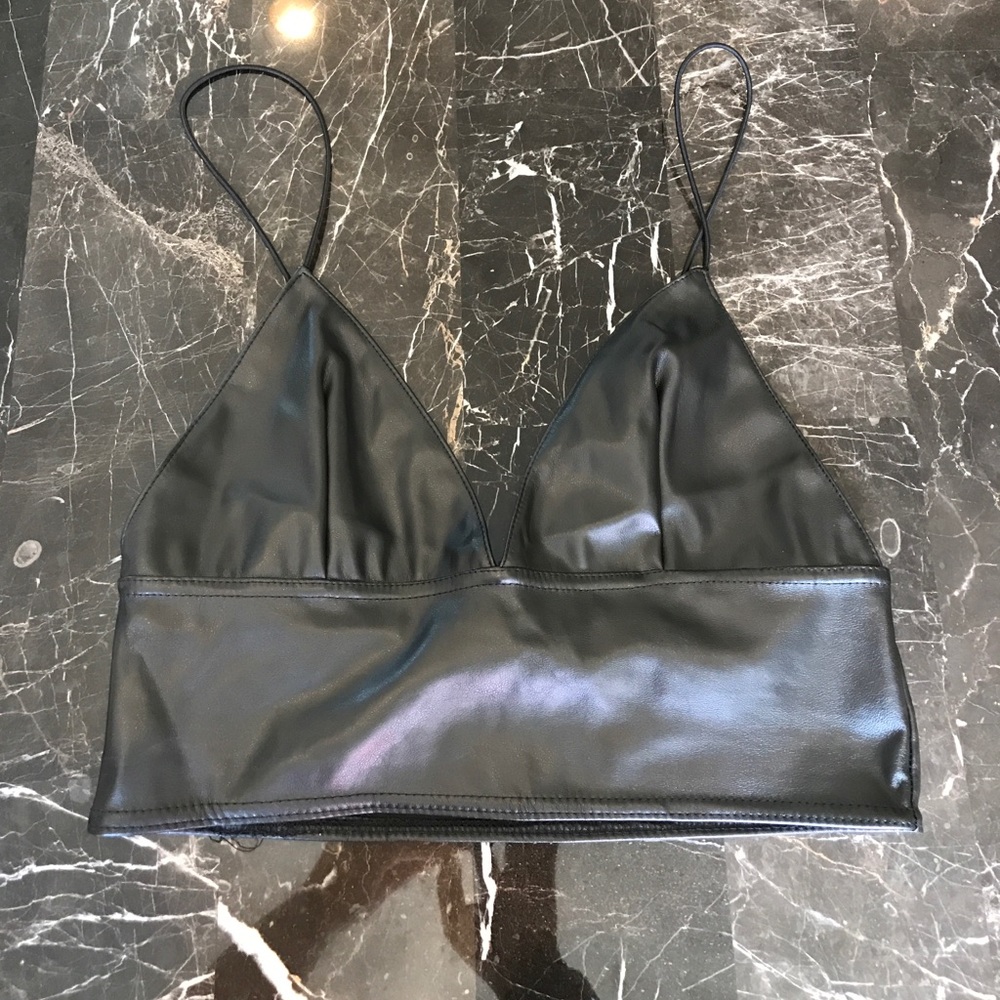 Boohoo long line faux leather triangle top