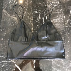 Boohoo long line faux leather triangle top
