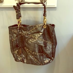 Pewter Badgley Mishka bag with gold detailing