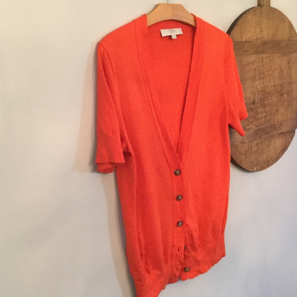 Coral, elbow length, sweater
