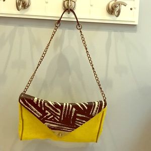 Yellow, black and white tribal print purse
