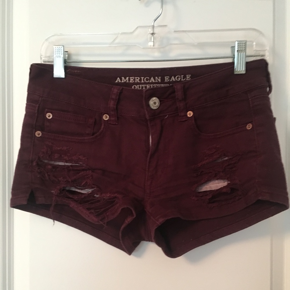 AE Marroon Jean Ripped Shorts