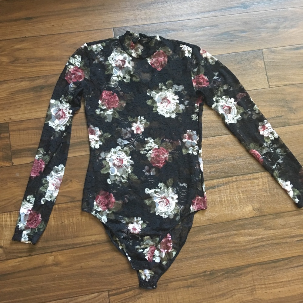 See through floral long sleeve onesie