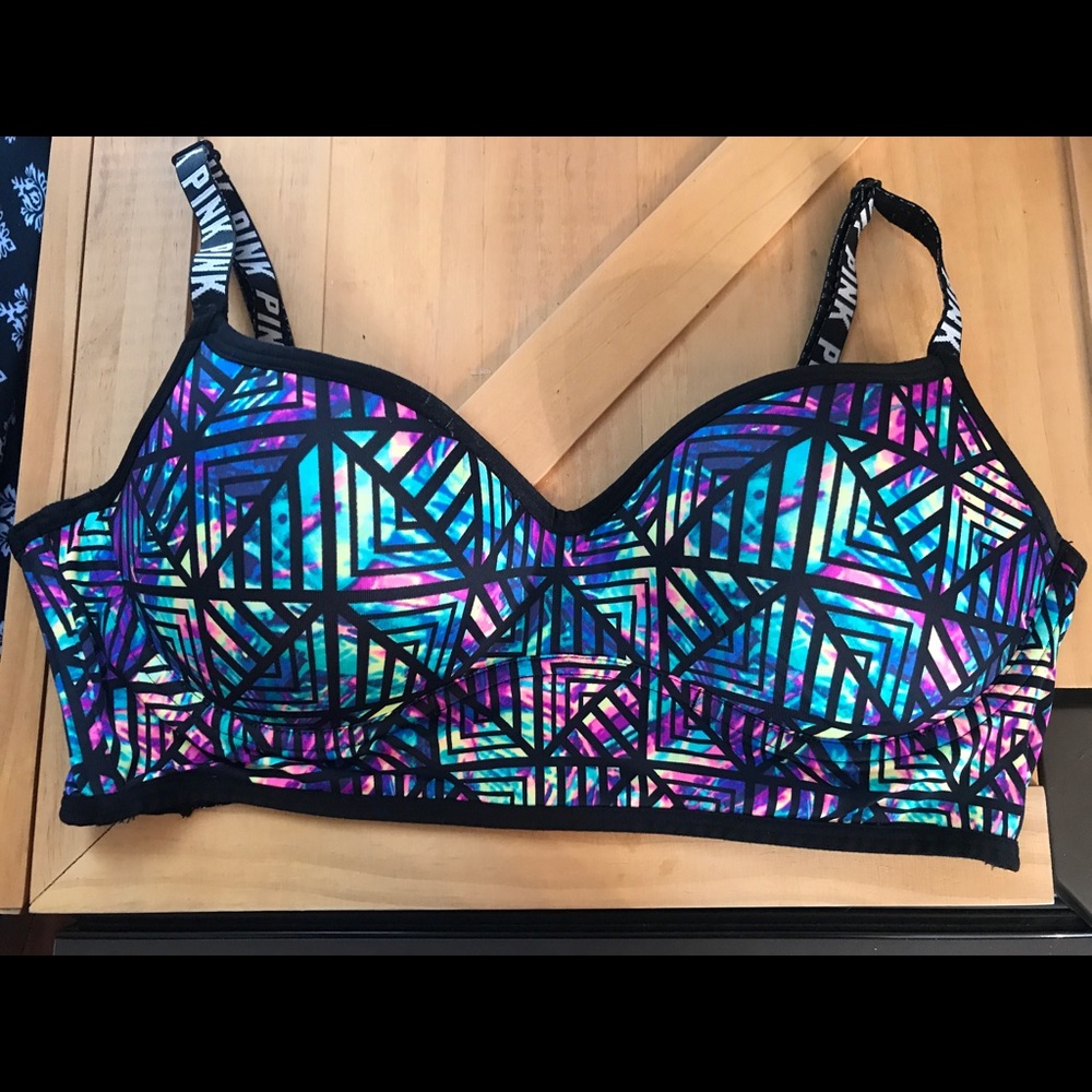 PINK Color Splash Cross Back Sports Bra Size L