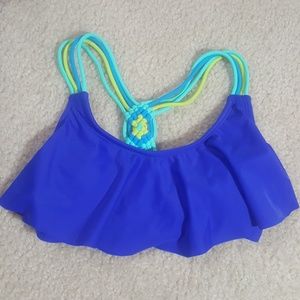 Blue flounce swimsuit top