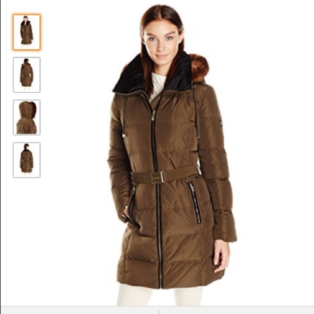 BLACKFRISALE Down Beltd Coat w/ fauxfur trimhood