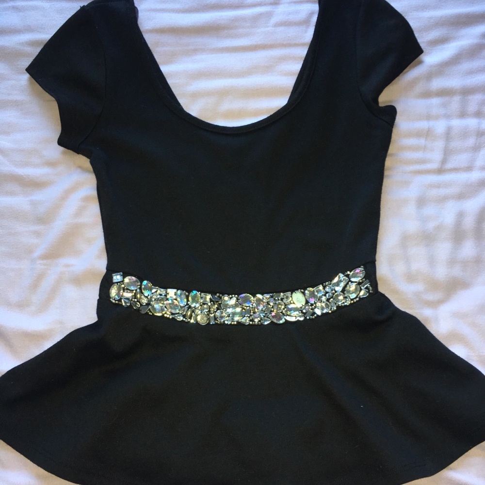 Charlotte Russe Black Rhinestone Peplum Top