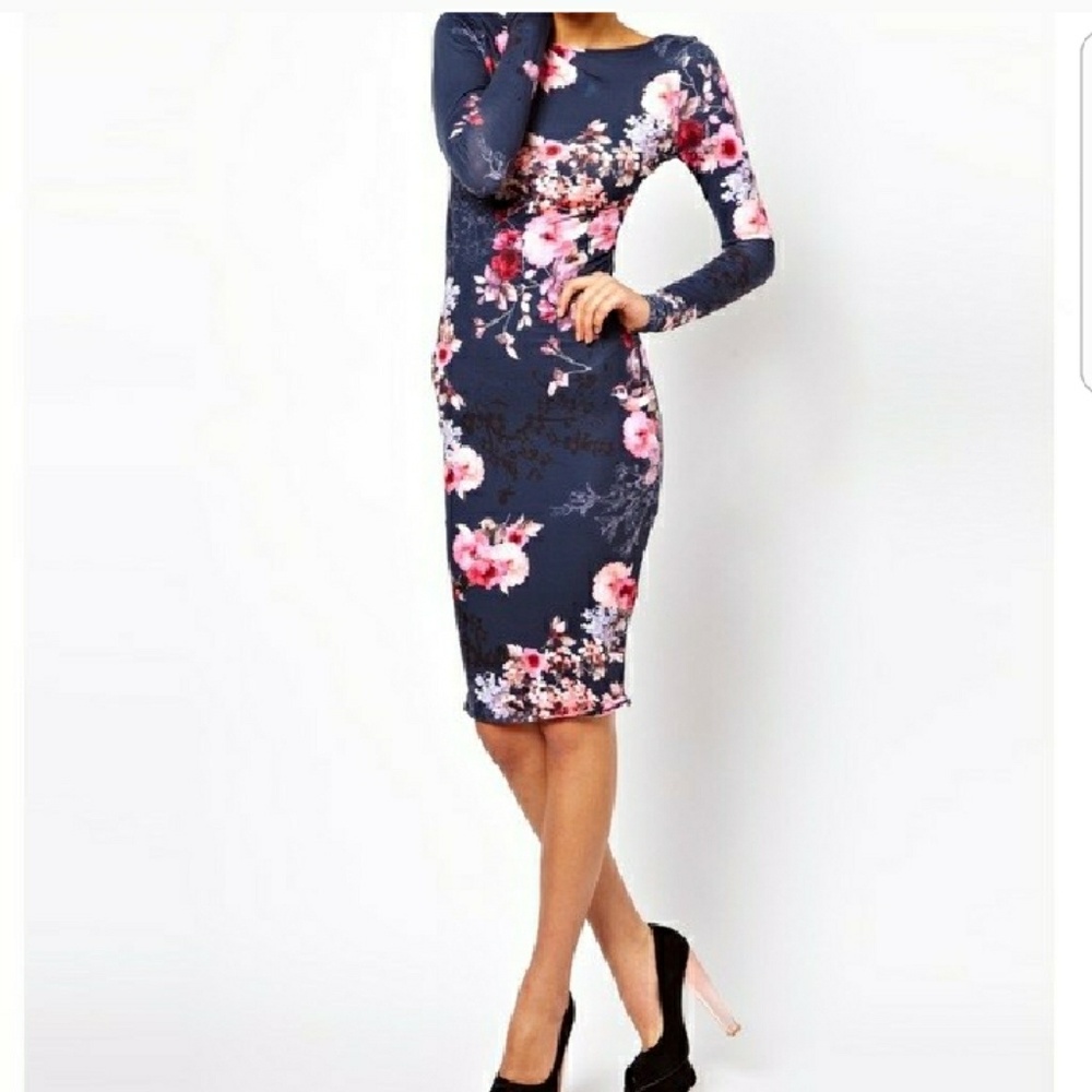 NEW - ASOS Floral Midi Bodycon Dress