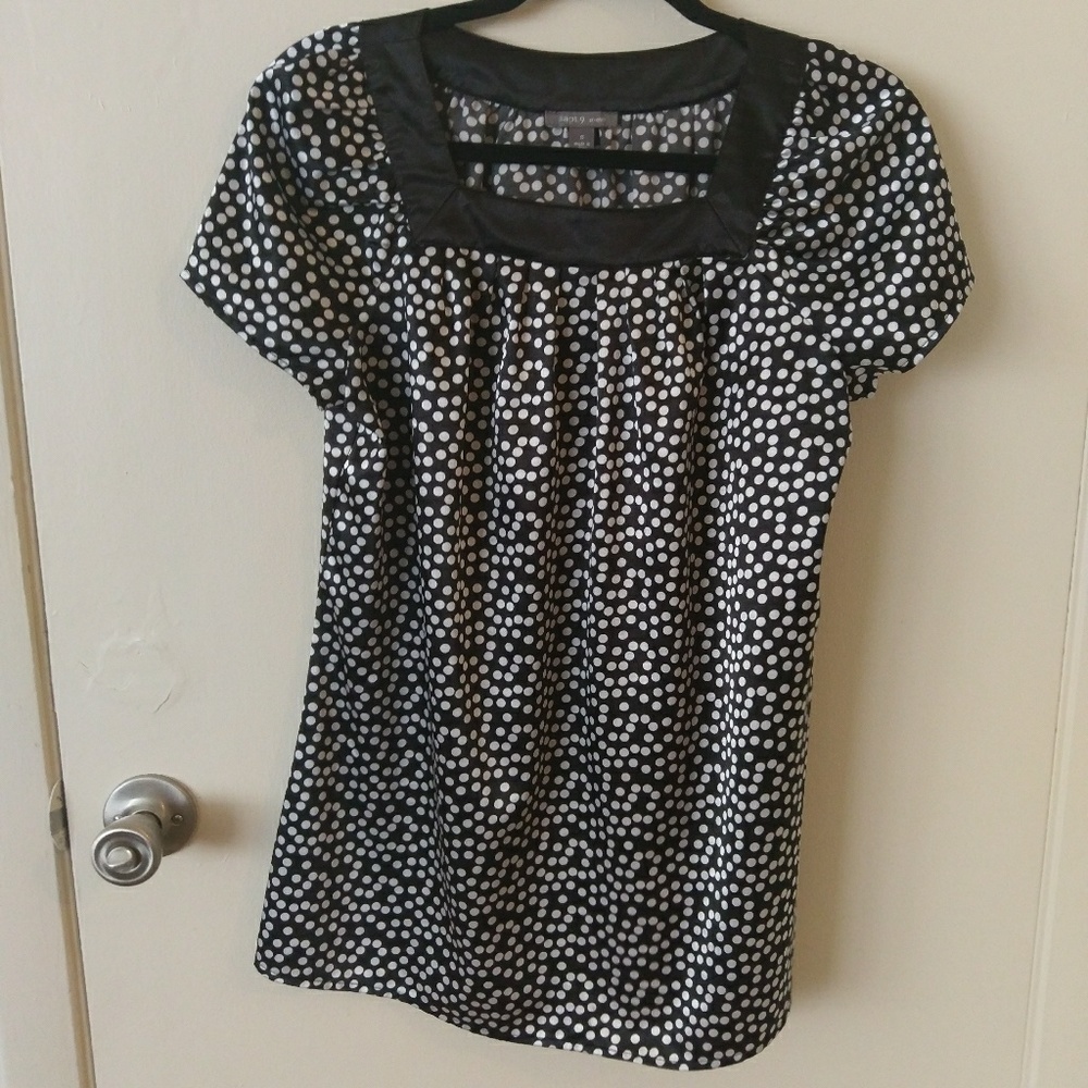 Silky Black and White Polka Dot Blouse