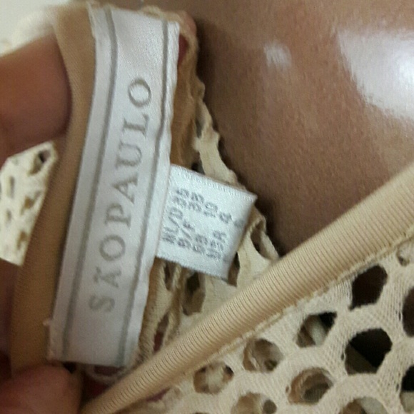 San Paulo Tan Mesh Pullover Blouse Size 4 - Picture 4 of 4