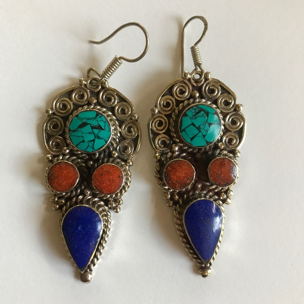 chunky multi-colored stone earrings