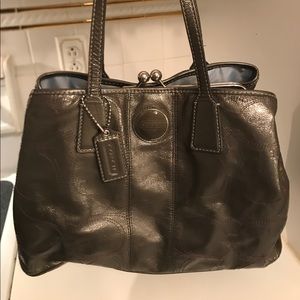 Authentic Metallic Grey Coach Shoudler/Tote Bag