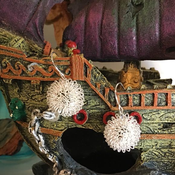 Powder Puff Metal Earrings - Picture 5 of 7