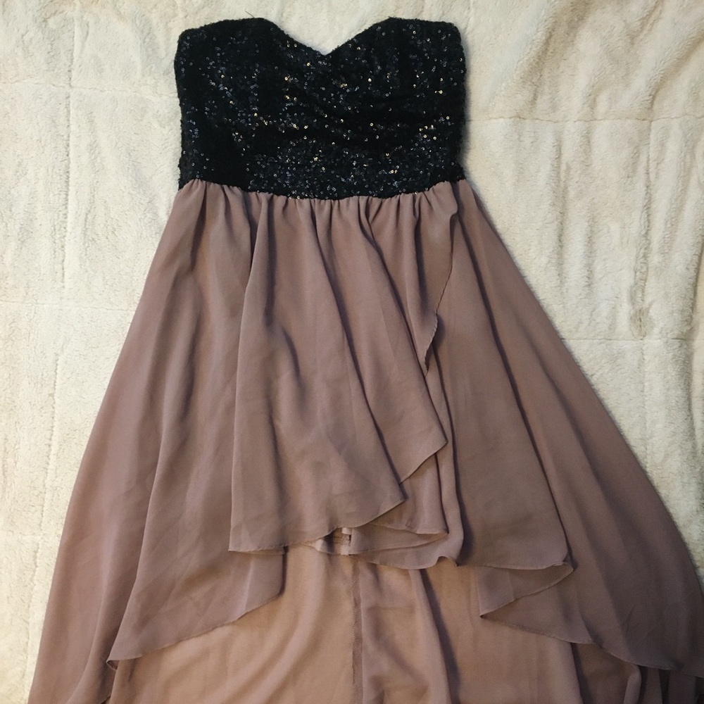 Hi- low sequin and sheer dress