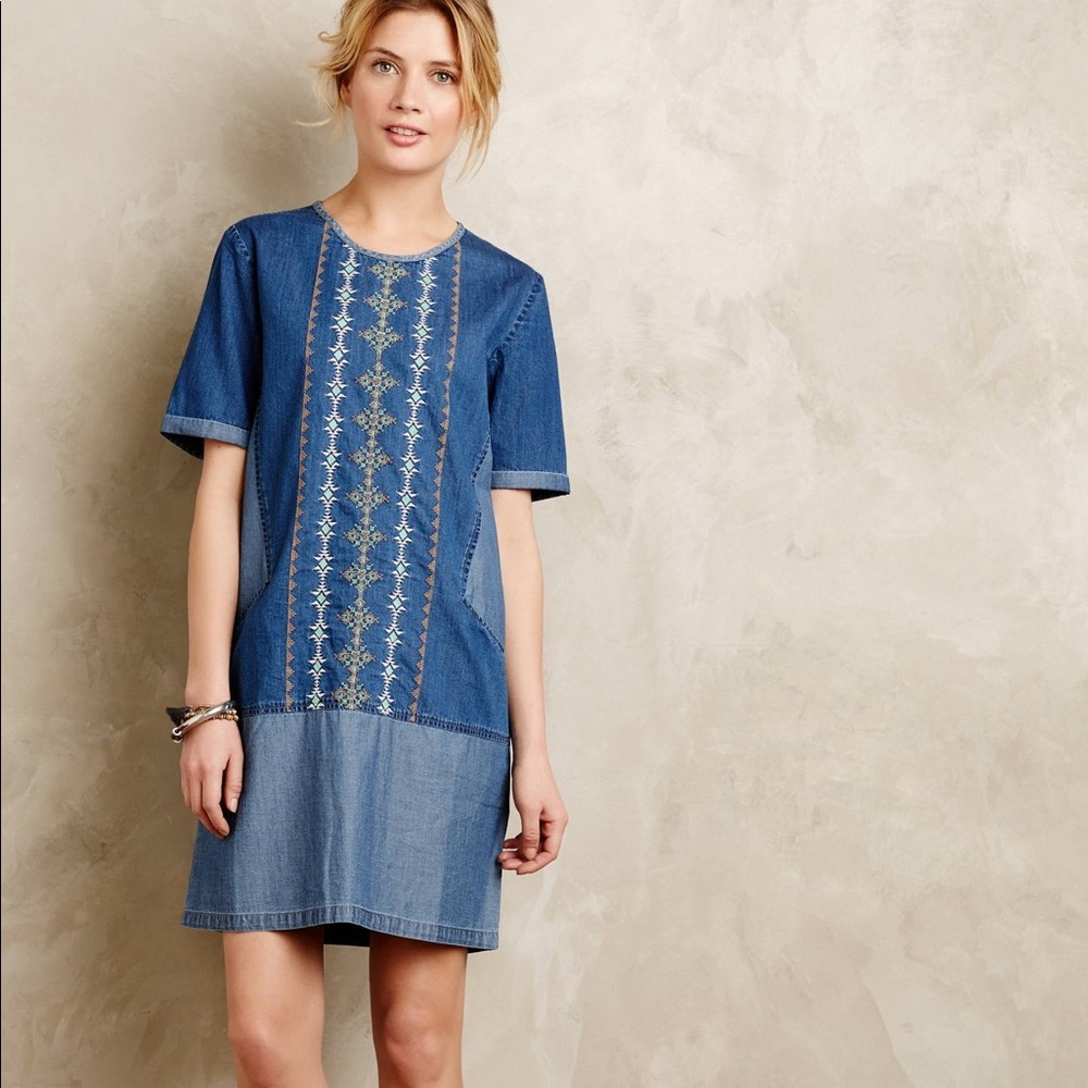 Anthro Diamond Lane Embroidered tunic dress