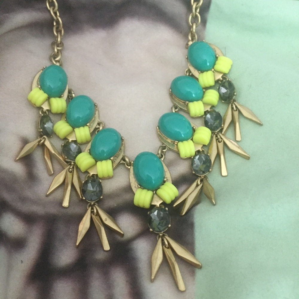 J. Crew Turquoise and Crystal Statement Necklace