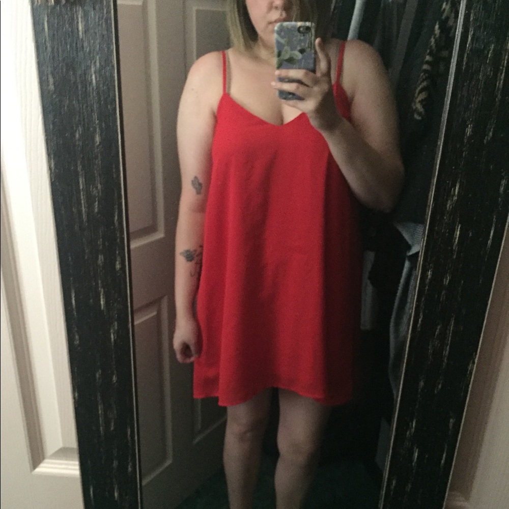 Low back red slip dress