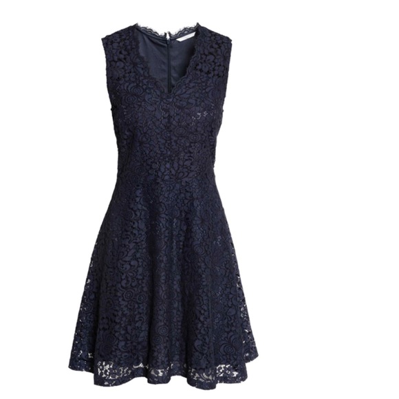 H&M navy lace v neck cocktail dress a line skirt - Picture 2 of 5