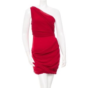 Red one shoulder cocktail dress