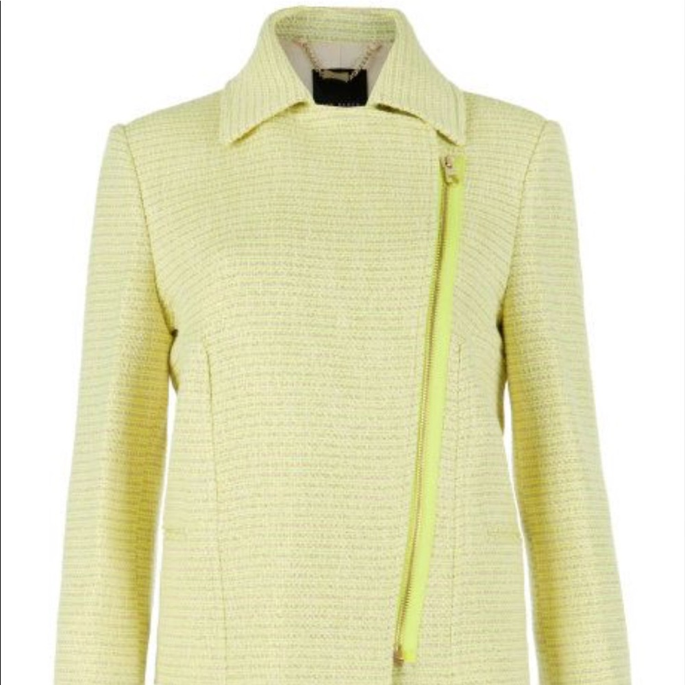 Ted Baker Yellow Cropped Boucle Biker Jacket Sz 2 - Picture 3 of 8