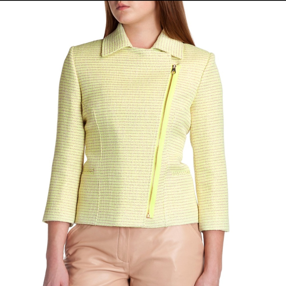 Ted Baker Yellow Cropped Boucle Biker Jacket Sz 2 - Picture 2 of 8