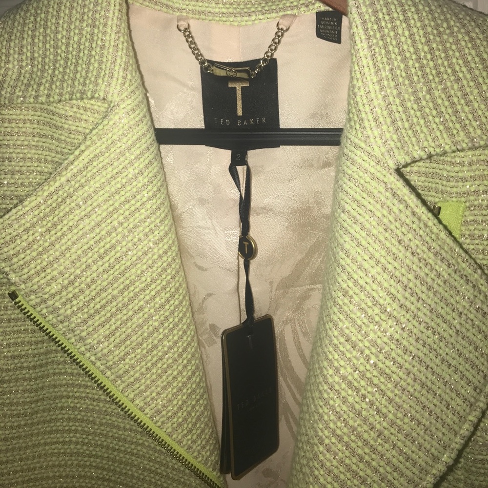 Ted Baker Yellow Cropped Boucle Biker Jacket Sz 2 - Picture 7 of 8