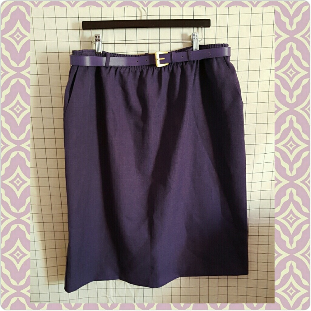 Vintage Alfred Dunner Plum Purple Skirt Gold Belt