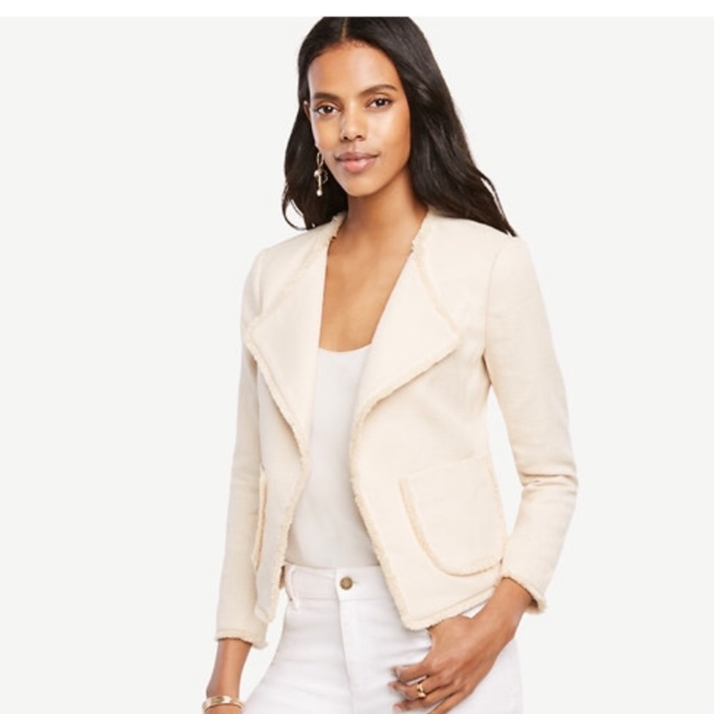 Ann Taylor textured fringe trim jacket