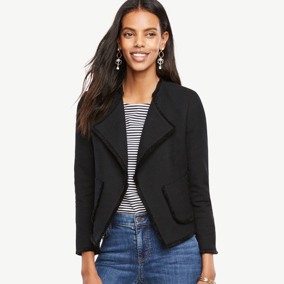 Ann Taylor textured fringe trim jacket - Picture 2 of 5
