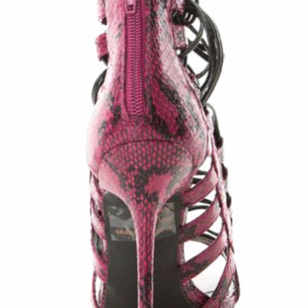 Fuchsia Snake Lace up Open toe Stiletto - Picture 4 of 4