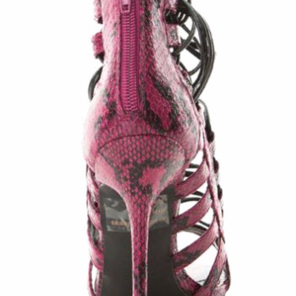 Fuchsia  Snake Lace up Open toe Stiletto - Picture 4 of 4