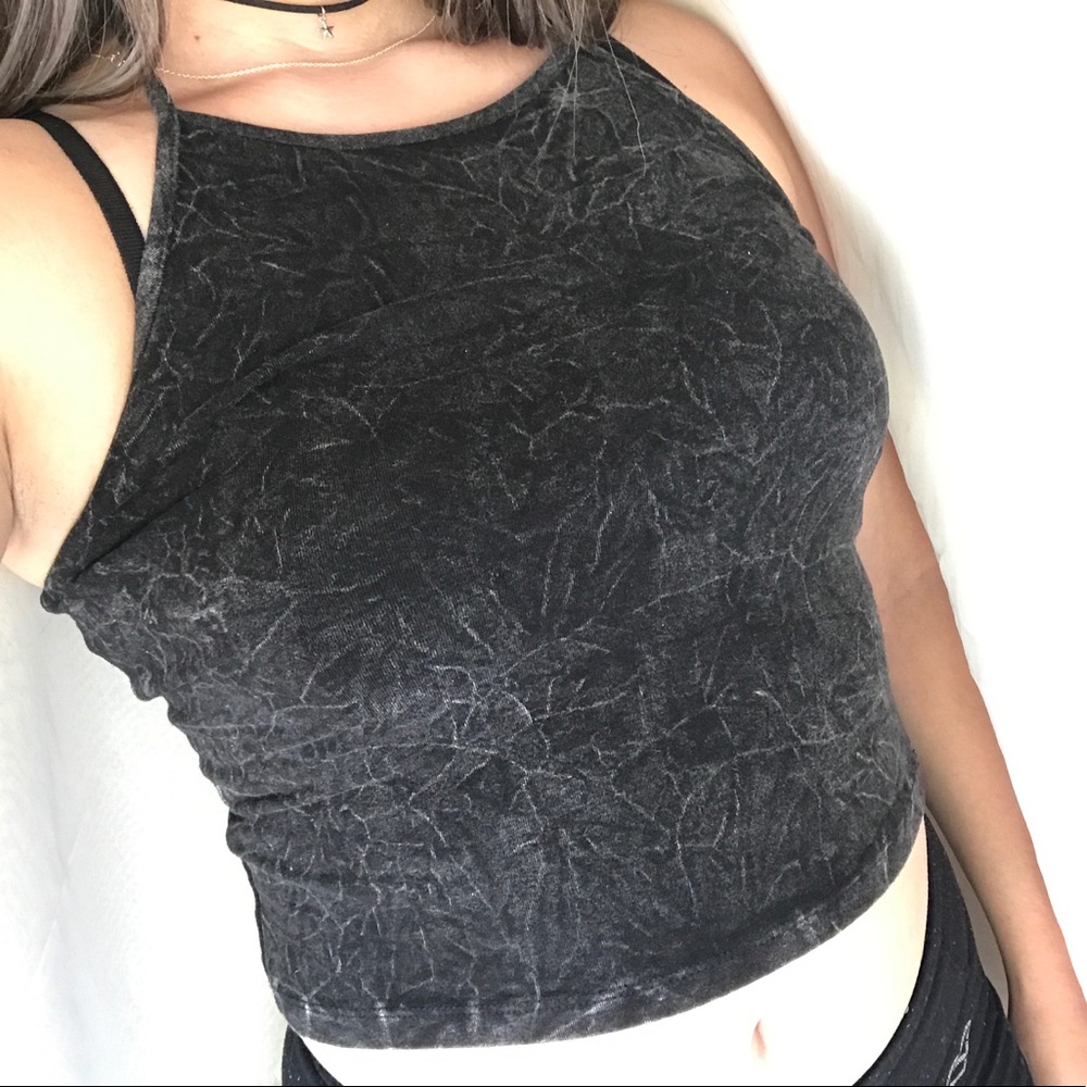 Velvet-like high neck crop top