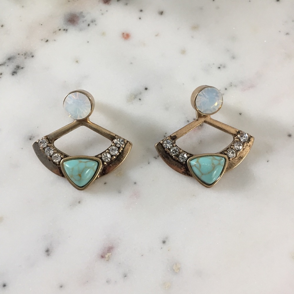 "Cleopatra" Earrings || Turquoise & Gold Statement - Picture 3 of 11