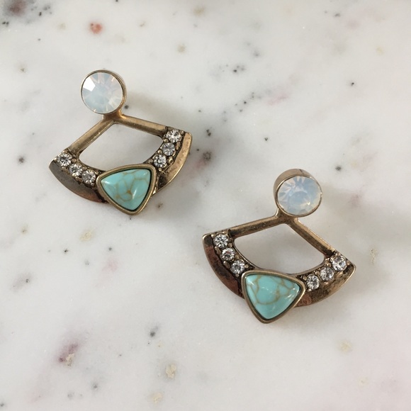 "Cleopatra" Earrings || Turquoise & Gold Statement - Picture 2 of 11