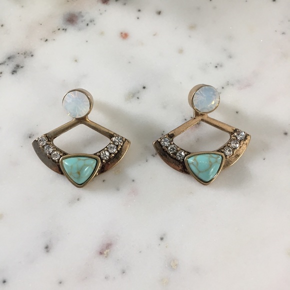 "Cleopatra" Earrings || Turquoise & Gold Statement - Picture 3 of 11