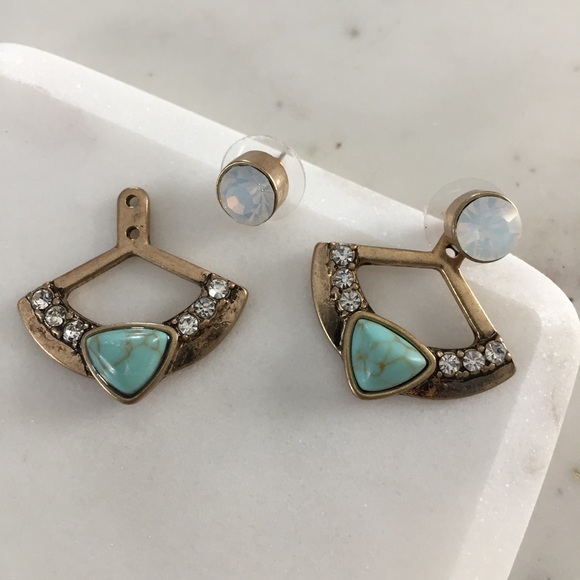 "Cleopatra" Earrings || Turquoise & Gold Statement - Picture 6 of 11