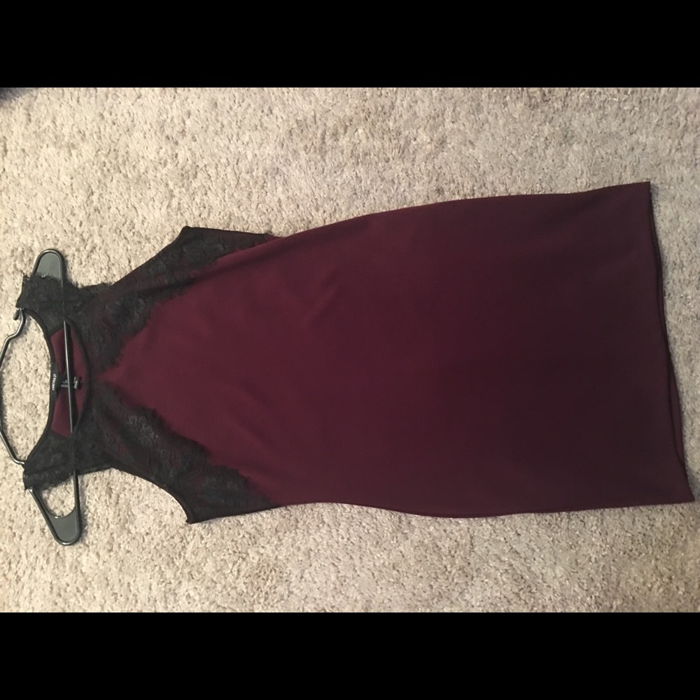 Burgundy dress with lace trim