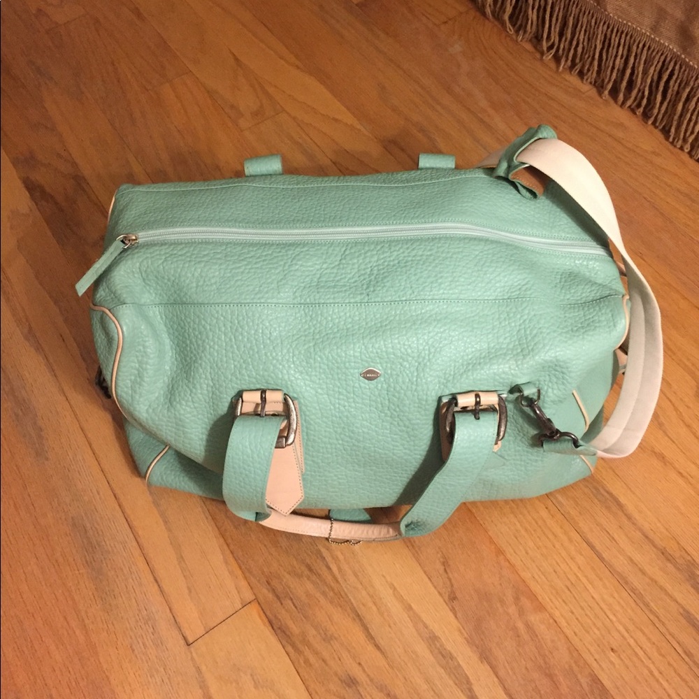 Turquoise leather weekend bag