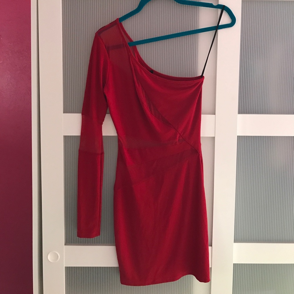 one sleeved tight red dress