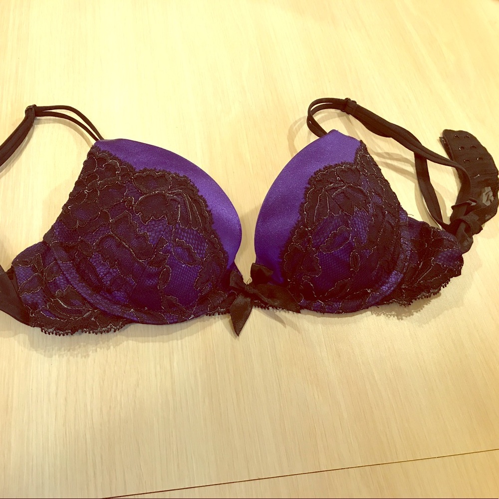 Deep Purple and Black Lace Victoria's Secret Bra