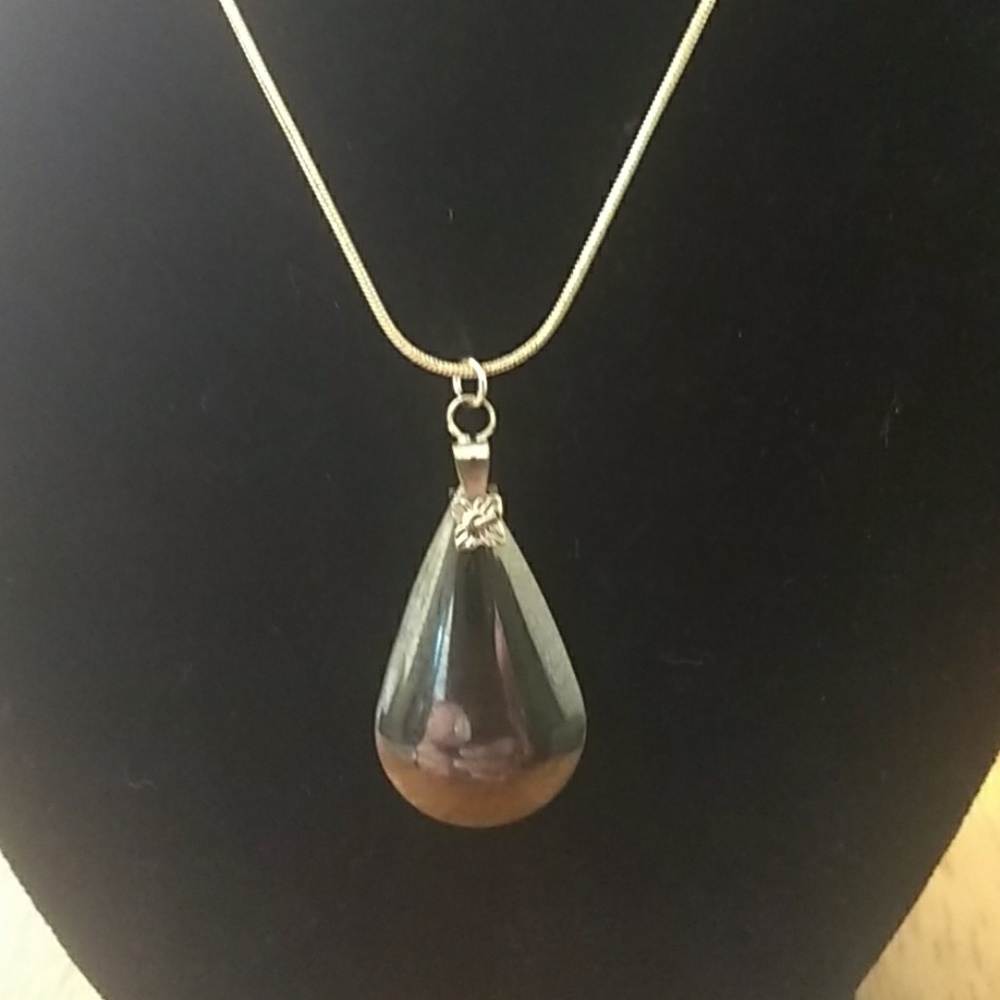 Dainty Genuine Hematite Teardrop Necklace