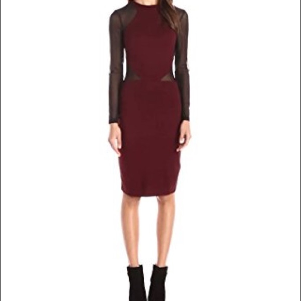 French Connection Women's Burgundy with Mesh Dress